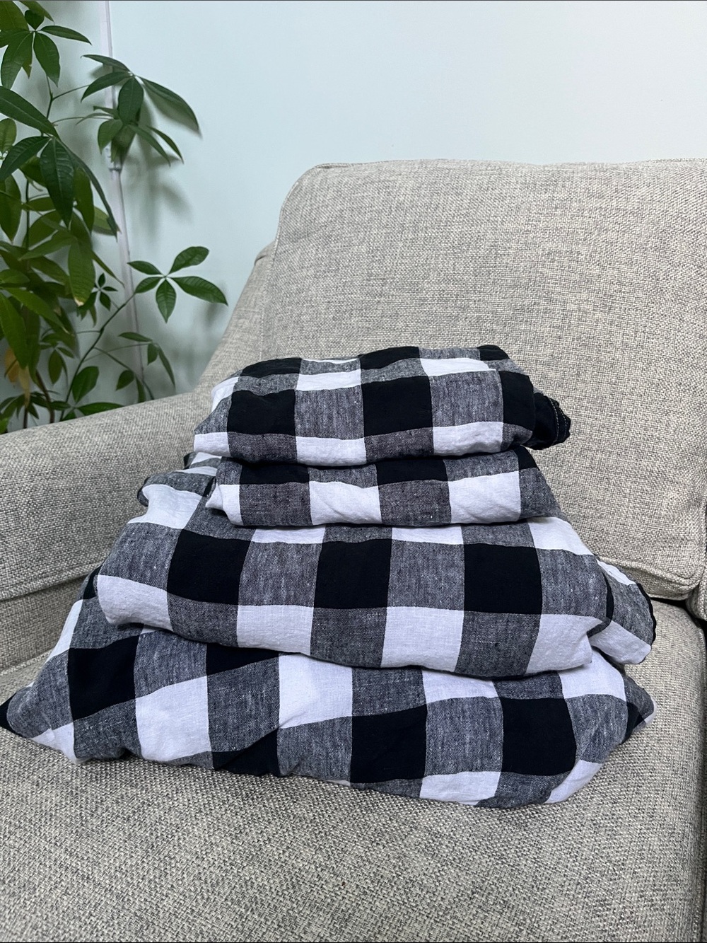 Everly King Size Linen Sheets Black White Buffalo Check Gingham